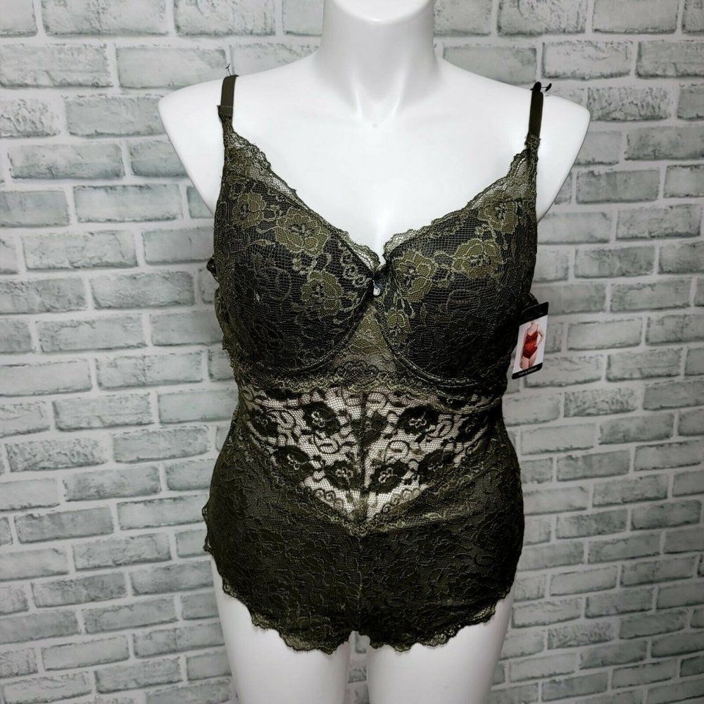 French Affair Womens 3X Push Up Underwire Lace Bodysuit Babydoll Teddy Lingerie